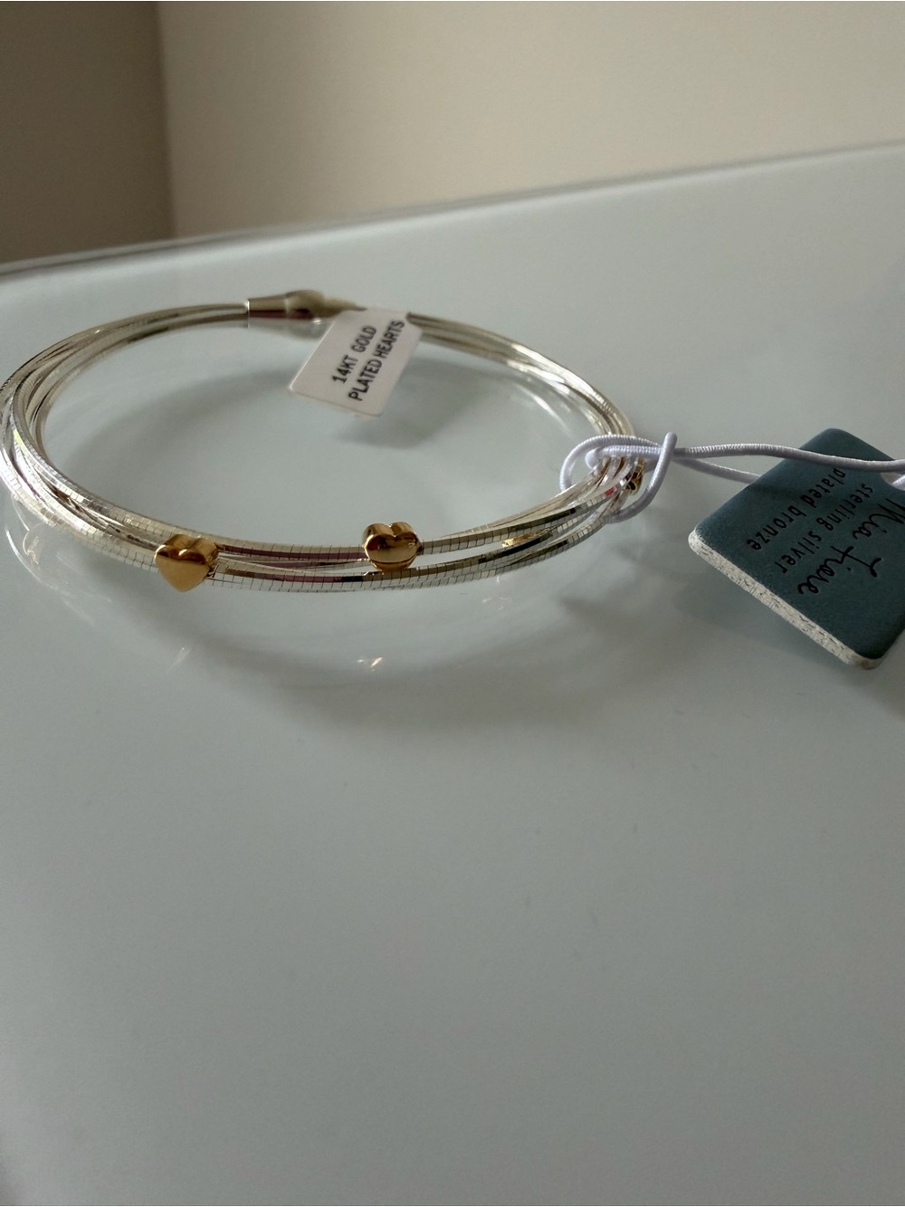 14K Gold-Plated heart Silver Multi-Strand Bracelet